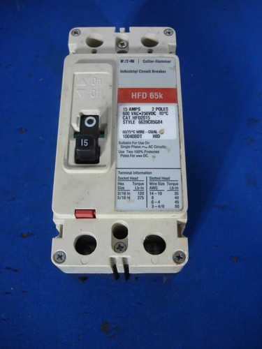 Lot of 6 Eaton HFD2015 HFD 65K 15 Amp 2 Pole Industrial Circuit Breakers - Picture 5 of 11