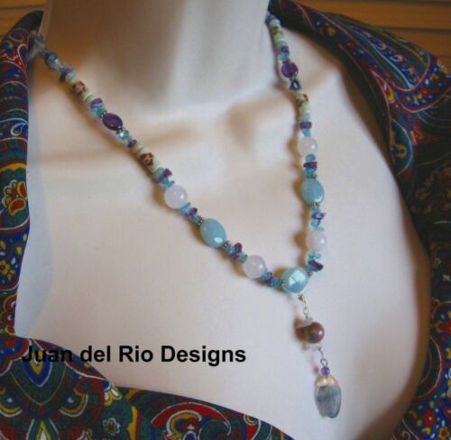 Amethyst Apatit Amazonit Rosenquarz Fluorit Kette 925 Silber Porzellan Perlen - Bild 4 von 16
