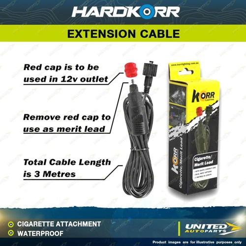 Hardkorr 3m DC Power Lead with Cigarette Merit Plug Extension Cable - Picture 2 of 2