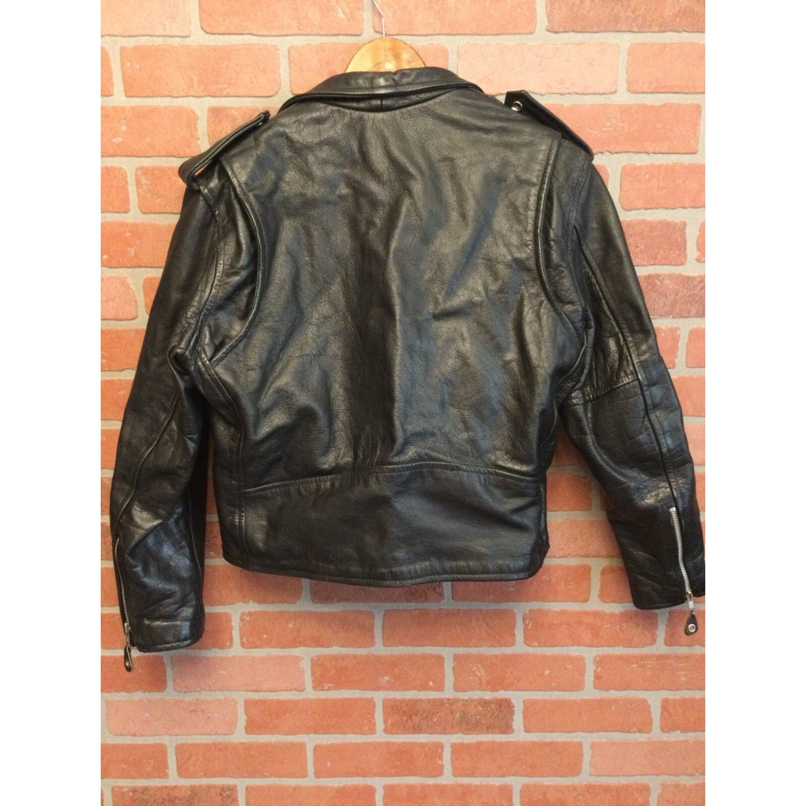 Genuine Leather by Manzoor Biker Jacket Full Zip Pockets Black Size 40