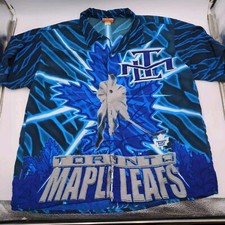 NHL TORONTO MAPLE LEAFS Ice Hockey All-Over Print Open Collar Polyester Shirt XL