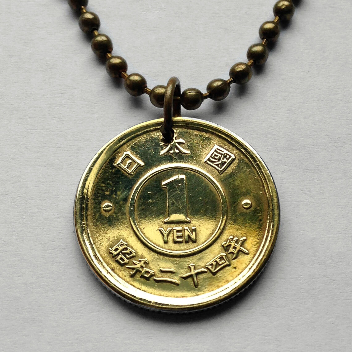 1949 Japan 1 Yen coin pendant Japanese orange blossom flower Tokyo