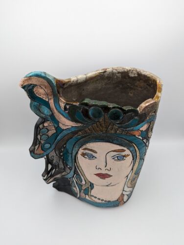 ✨James Jim LOSO Raku Vase Studio Art Pottery Lady Woman Flapper Girl Face Signiert - Bild 2 von 12