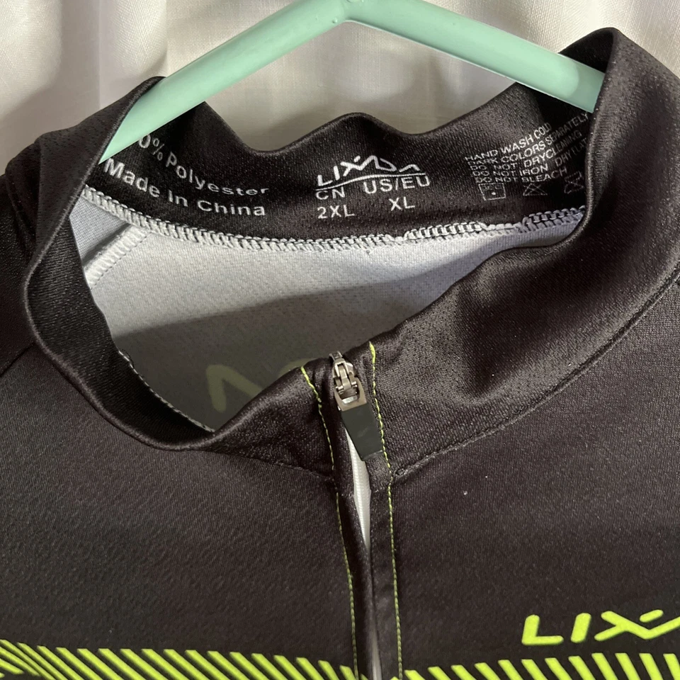 Camiseta deportiva de ciclismo LIXADA para hombre XL negra y verde 3 bolsillos traseros cremallera completa manga corta Foto 2 de 4