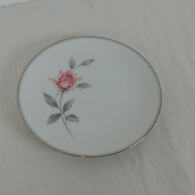 Noritake Rosemarie 6 3/8'' Bread Butter Plate Coupe Pink Rose Platinum Gray Leaf