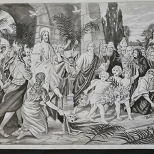 Vtg 70s~TRI-CHEM 7315 Triumphal Entry~Palm Sunday Jesus Donkey~Liquid Embroidery