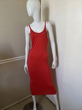 TRESICS Coral Orange Spaghetti Strap Rayon Jersey Midi Bodycon Dress Sz M