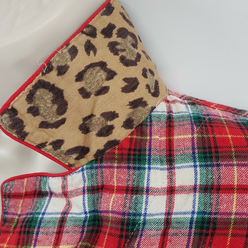 LRL Ralph Lauren Camisa de Noche de Franela a Cuadros Vestido Grande Monograma Cuello Leopardo - Imagen 3 de 5