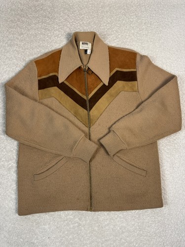 Vintage 80s Montgomery Mens Ward Orlon Acrylic Zip Knit Jacket Brown Large