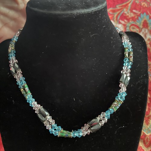 Magnetic CLOISONNÉ HEMATITE Pink Blue Beaded Adjustable Wrap Bracelet Necklace - Picture 3 of 8