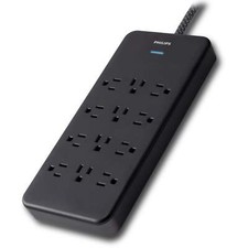 Surge Protector, 12 Outlet, Adapter-Spaced, 3500J, Braided Cord, 6Ft, Black,