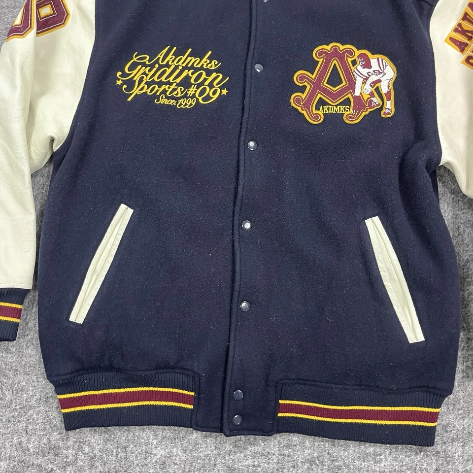 Akademiks Varsity Jacket Mens Extra Large Leather Wool Gridiron Sports Football - Image 4 of 4