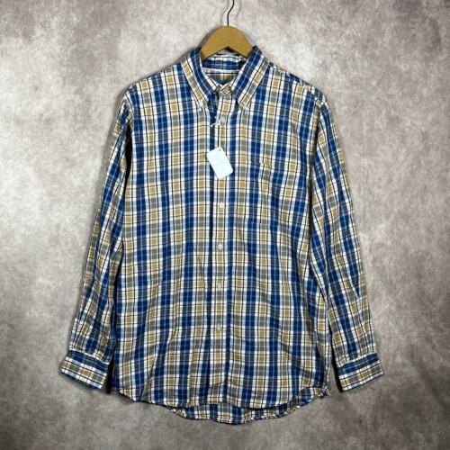 Castaway Nantucket Island Chase Shirt Mens Small Blue Tan Plaid Button NEW