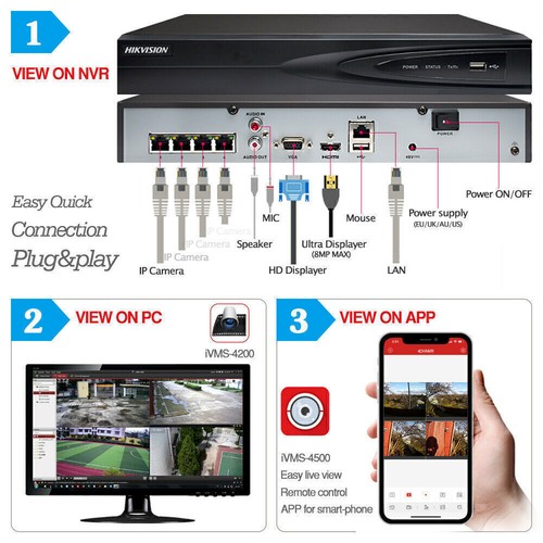 Grabadora de video en red inteligente Hikvision NVR 4K 4/8CH POE 1 SATA para cámara IP - Imagen 8 de 19