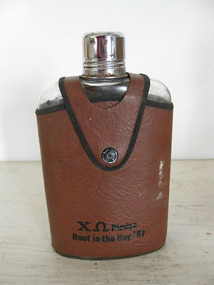Empty Glass Flask with Leather Case CHI OMEGA PHI CAPPA PLEDGE, Hoot in the Hay