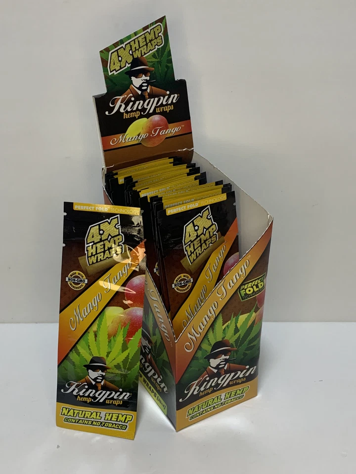 CAJA SELLADA COMPLETA ENVOLTURAS KINGPIN - MANGO TANGO - 25 PAQUETES/ 4 envolturas tostadas por paquete Foto 2 de 3