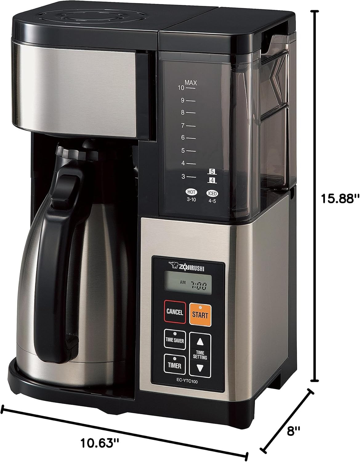 EC-YTC100XB 10-Cup Stainless Steel Coffee Maker - Sleek Black Design