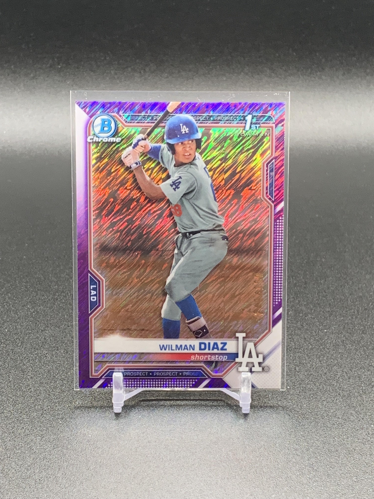 2021 Bowman Chrome Wilman Diaz BCP-197 1st Purple Shimmer Refractor /250 Dodgers