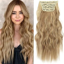 KooKaStyle Clip in Synthetic Hair Extensions Long Wavy 4pcs Light Brown  Golden