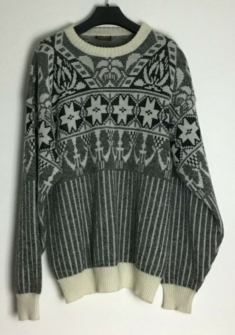 Maglione vintage in lana ""Barocco"" Yves Saint Laurent Taglia Large Grigio Bianco