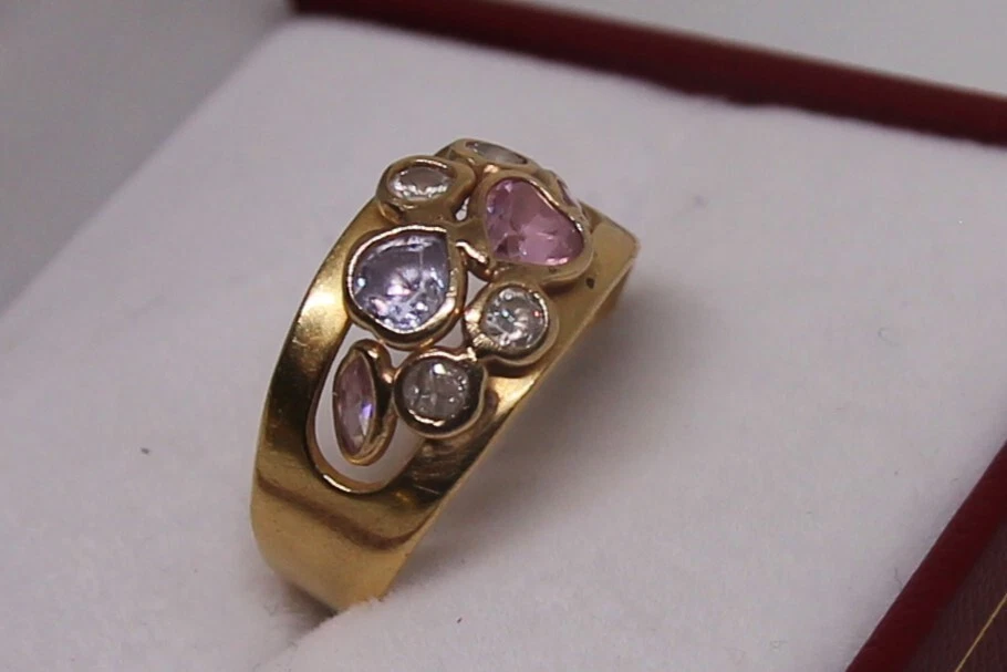 Bague tutti frutti multi pierres fines or jaune 18 carats 750 joaillier (Stern?) - Photo 2/4