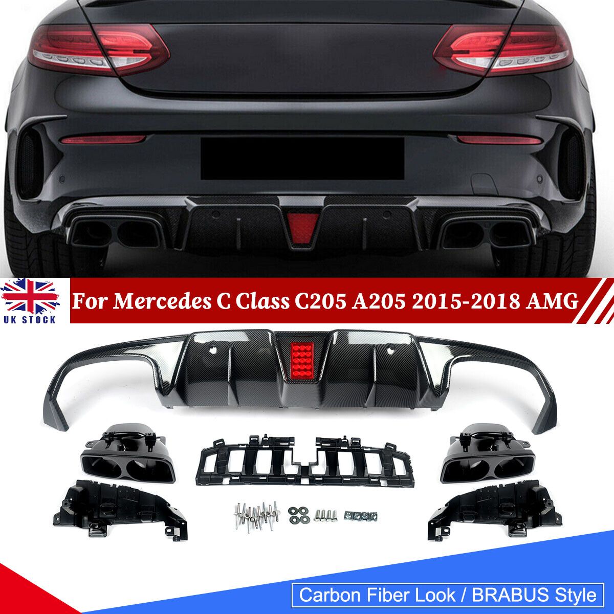 For Mercedes C Class C205 A205 2015-2018 C63 Rear Diffuser Carbon Fiber Style
