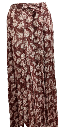Maxi Long Skirt Roses 90s India VINTAGE Rayon DIRT BROWN MOCHA Waist 27"