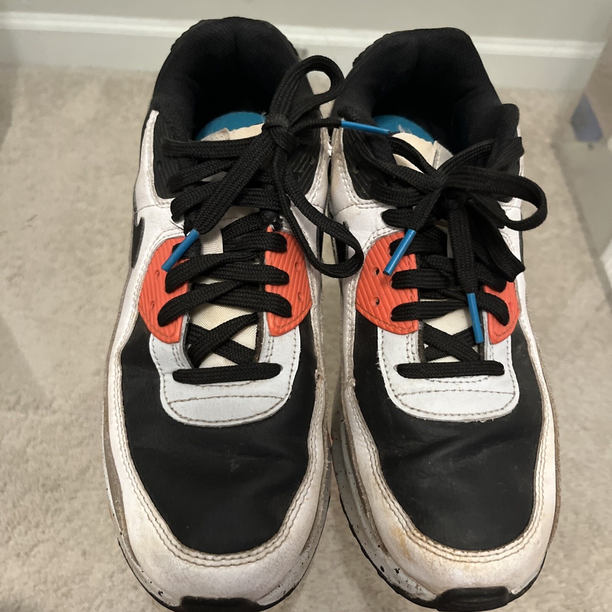 Nike Air Max 90 White Black Orange Youth Size 7Y CD6864-110 Good