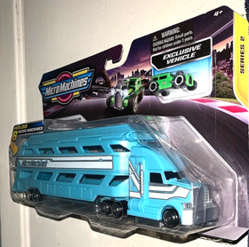MICRO MACHINES 2021 SERIES 2 BLUE MINI VEHICLE HAULER W/EXCLIUSIVE VEHICLE HTF