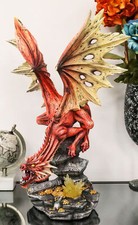 Ebros Large Red Volcano Dragon Crouching On C...
