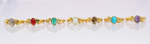 50 PCs. Hand Design Lot Green Onyx, Amethyst Gold Plated Brass Ring Jewelry SH-4 - Picture 2 of 5