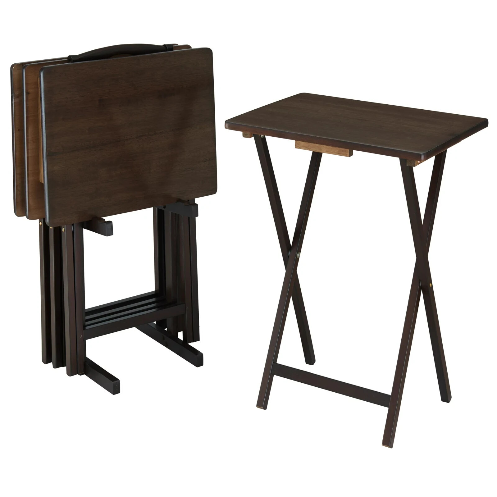5 Piece Tray Table Set Folding w/ Wood Stand For TV Snack Dinner Laptop Expresso