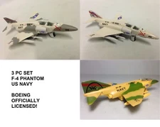 3PC SET: 7" F-4 Phantom Diecast US Navy Model Fighter Jet Airplane Toy Licensed