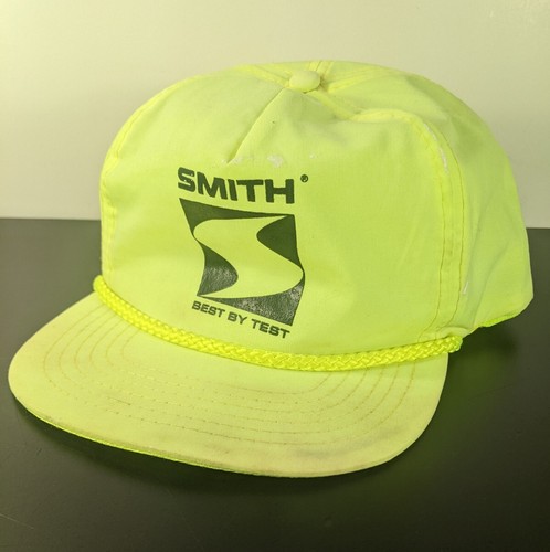 Vintage Smith Optics Neon Yellow Nylon Rope Brim Snapback Hat (Stained, Paint)