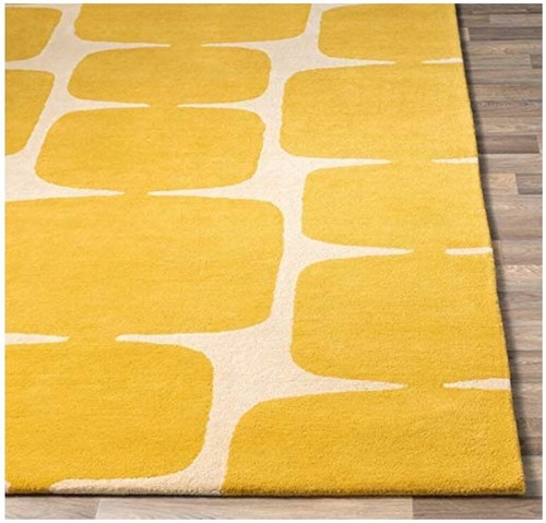 Hand Tufted Designer Area Rug| Yellow White| Bedroom Living room| Energetic look - Picture 2 of 6