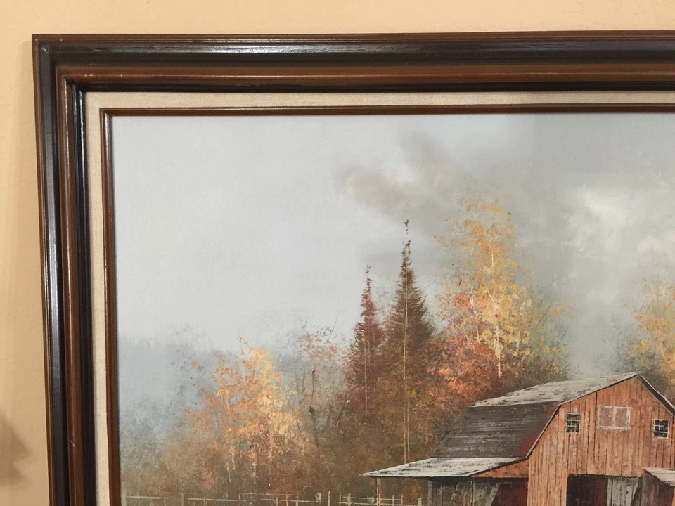 J Medina Original Oil Painting On Canvas, Country Barn, Framed, 35" x 23 1/2" - Image 3 of 4