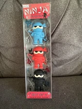 Stealthy Ninja Erasers - 1 Set Of 3 - Blue, Red, and Black - 1.75" Tall - New