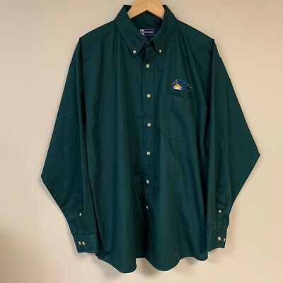 Blue Generation ATEC Embroidered Logo Mens Button-Down Shirt XL Dark Green Cotto