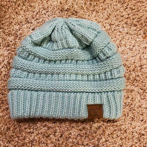 light aqua blue knit beanie hat c.c | eBay