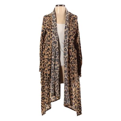 Body Central Leopard Print Lightweight Waterfall Open Cardigan