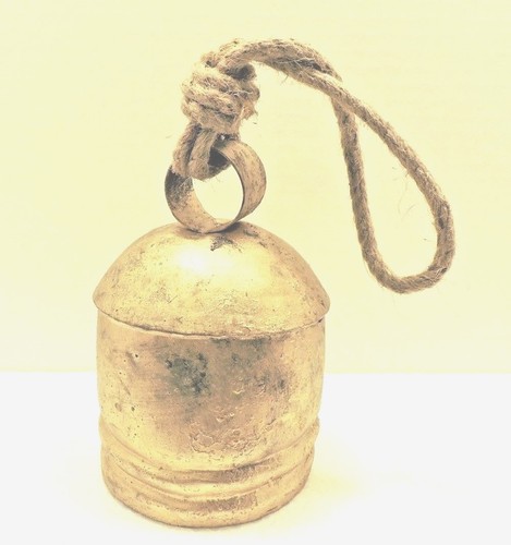 Rustic Gold Metal Bell & Rope Decor 5 1/2x3 1/2 inch New - Picture 3 of 4