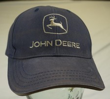 John Deere Cap, Hat Blue Strapback Clasp Dad Embroidered Spellout Logo Stained