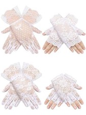 Geyoga 4 Pairs Lace Gloves Short Floral Mesh 5-12 Years Pure White Fingerless