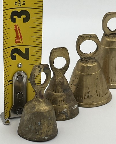 Vintage Etched Bells Lot Of 12 Brass Metal Bells Various Sizes 1.5” to 3” - Picture 3 of 12