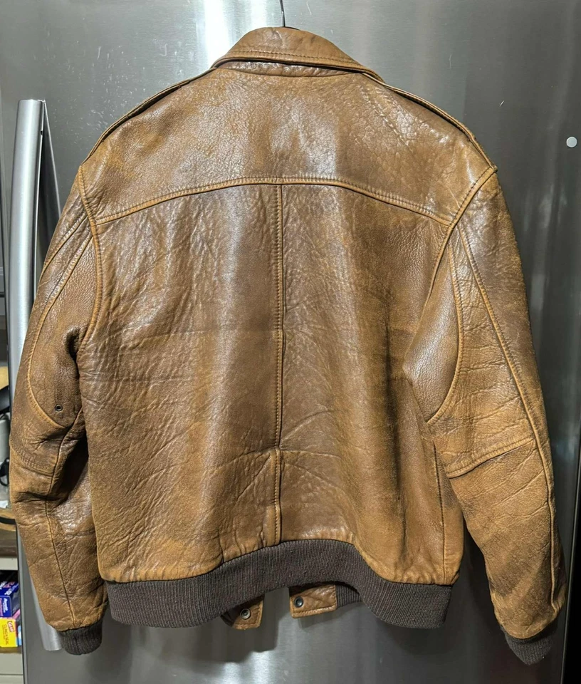 Chaqueta de bombardero de aviador de cuero genuino Mirage de colección para hombre talla 38 marrón ¡Belleza!! Foto 2 de 4