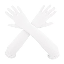 Unisex 18" Elbow Length Stretchy Spandex Gloves for Costume Party Cosplay White