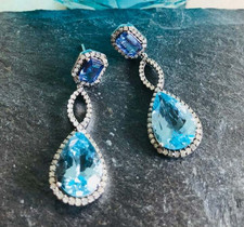 8 Ct Pear Cut Lab-Created Blue Topaz Drop/Dangle Earrings 14K White Gold Plated