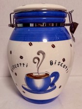 Vintage Inspirado Hand-Painted Biscotti Italian Cookie Jar / Canister 9.5" H