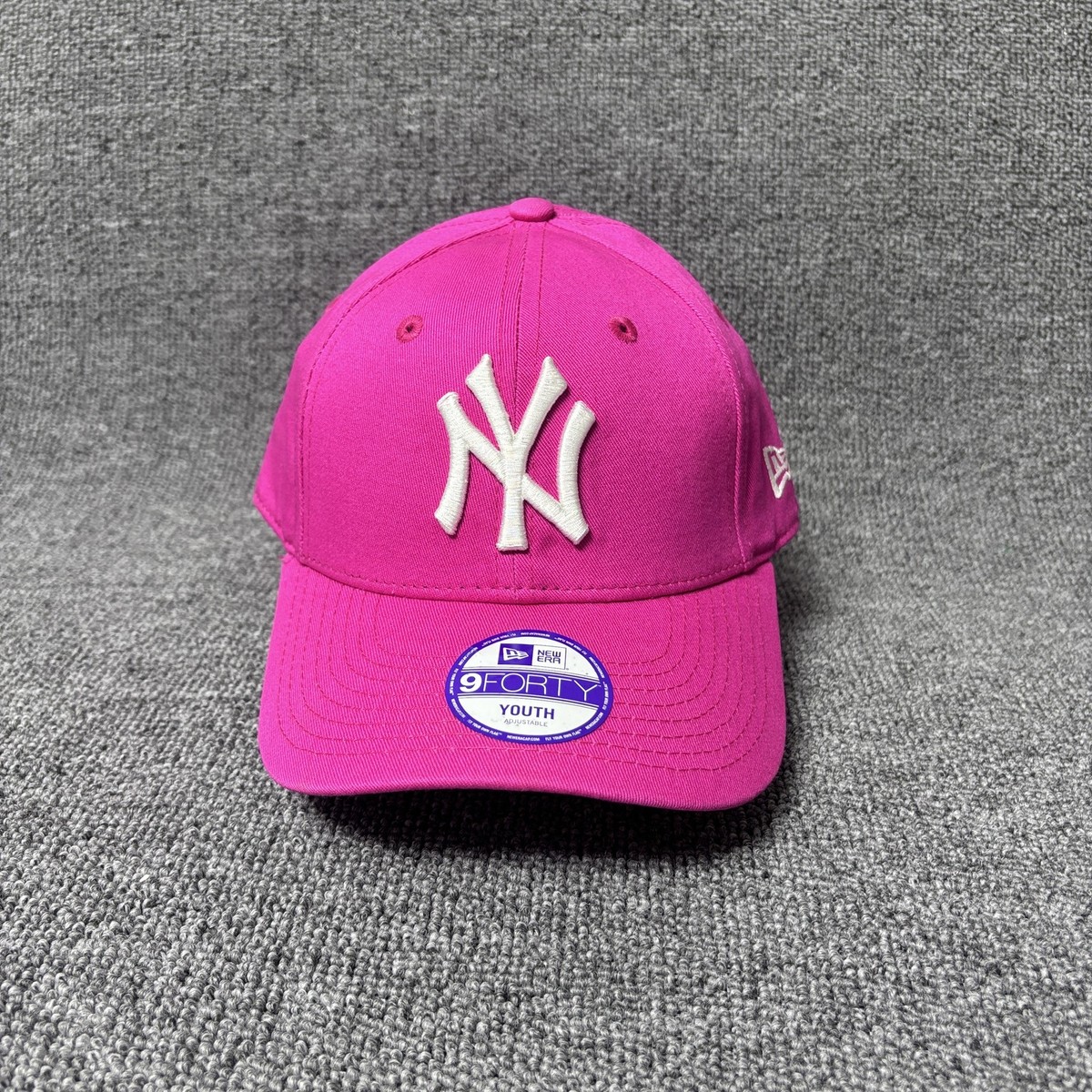 New Era 9FORTY NY New York Yankees Youth Adjustable Hat Hot Pink White 940 Cap