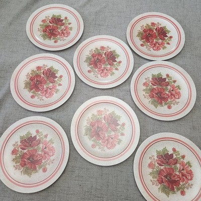 National Home Products Artisan Ware Melamine Red Floral 8 Plates 10  Granny Core
